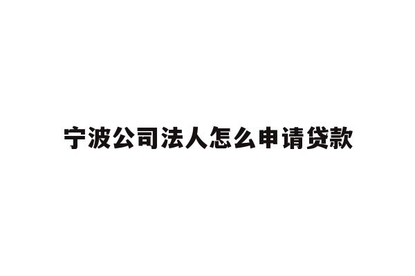 宁波公司法人怎么申请贷款