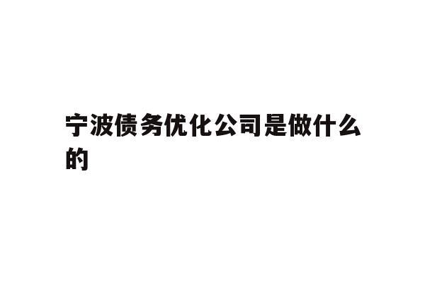 详细阅读:宁波债务优化公司是做什么的 宁波债务优化公司是做什么的