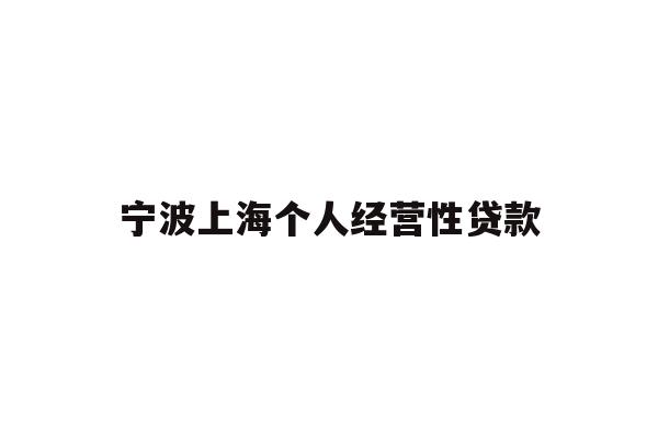 宁波上海个人经营性贷款
