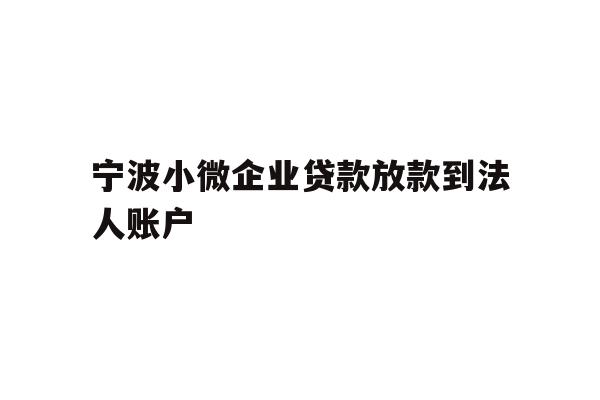详细阅读:宁波小微企业贷款放款到法人账户 宁波小微企业贷款放款到法人账户