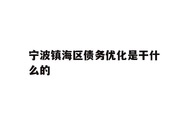详细阅读:宁波镇海区债务优化是干什么的 宁波镇海区债务优化是干什么的