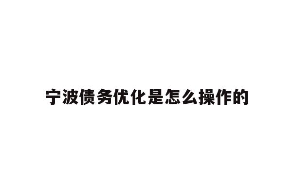宁波债务优化是怎么操作的