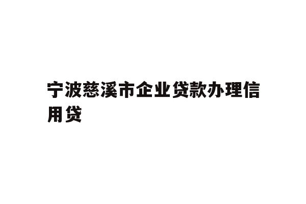 详细阅读:宁波慈溪市企业贷款办理信用贷 宁波慈溪市企业贷款办理信用贷