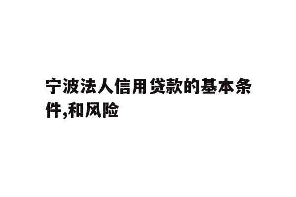 宁波法人信用贷款的基本条件,和风险