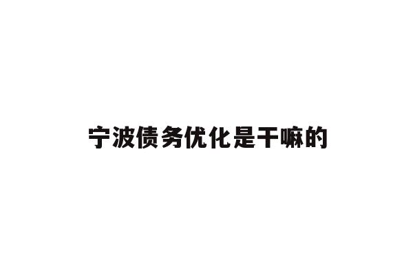 宁波债务优化是干嘛的